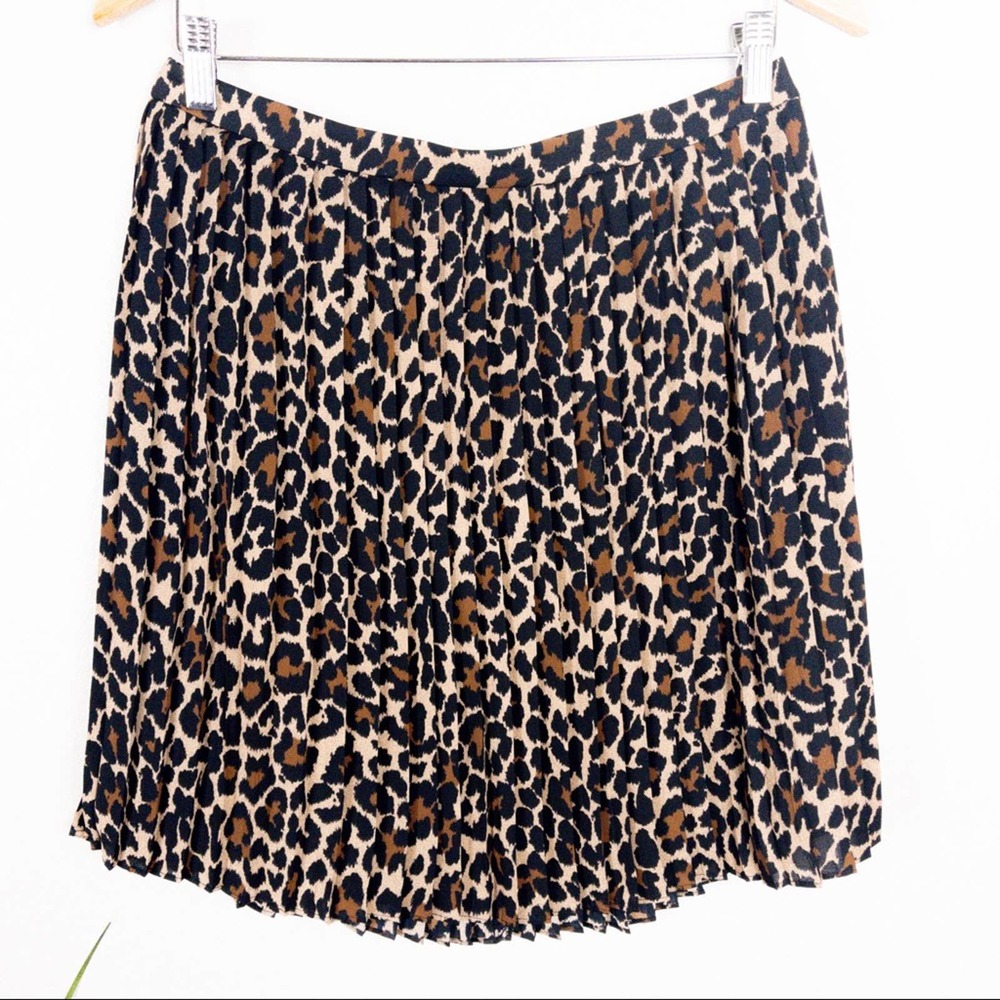 J. Crew Pleated Zipper Skirt Leopard